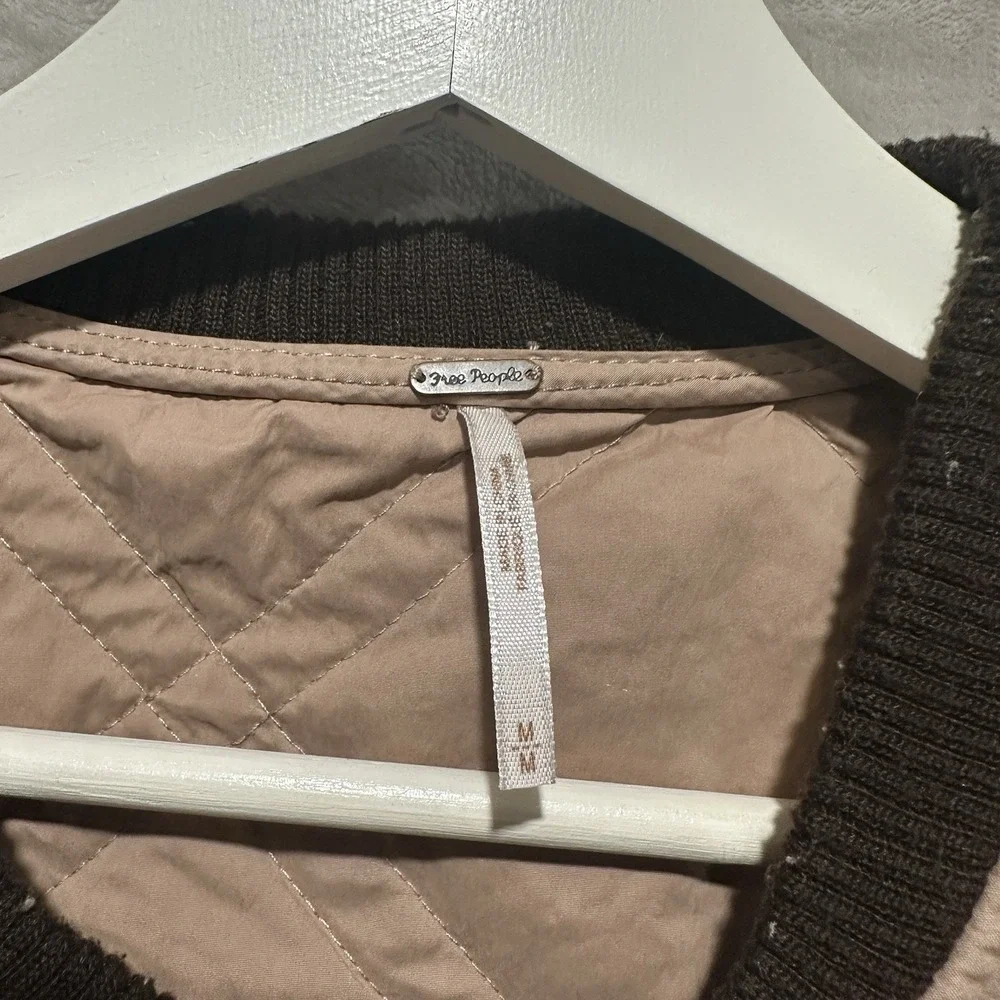 Free People Quilted Linear Bomber Jacket Blush Women's M Long Sleeve Ribbed Cuff